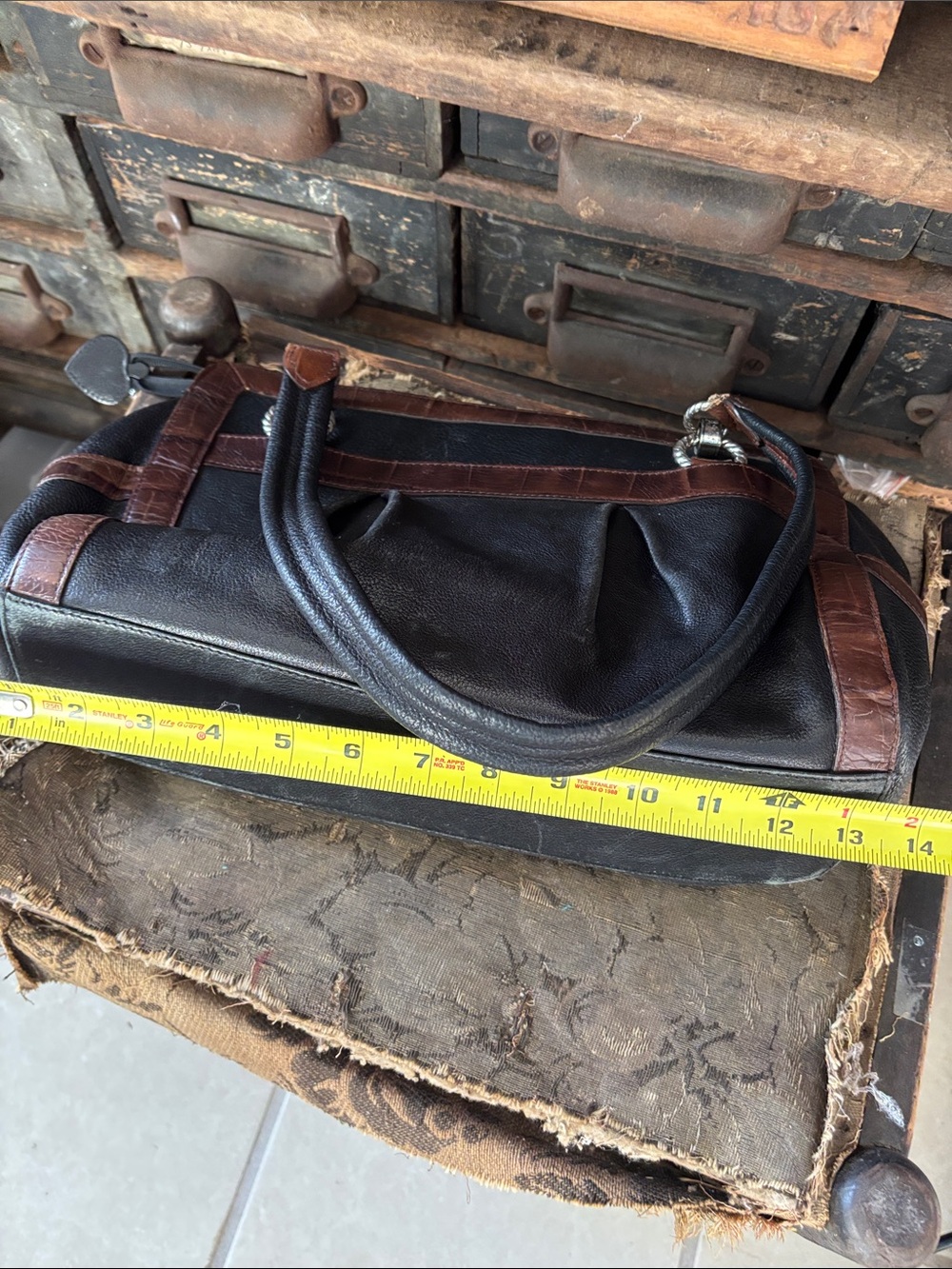 Brighton Mock Croc large Black Brown Leather Purse Doctor Style Bag Silver Trim - Picture 14 of 15